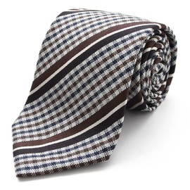 MICHI CORONDON Brand Necktie, Made in Japan, Italian Fabric, Silk, Jacquard Weave, Checkered Pattern, Striped, Business, Regular Size (C: Brown)