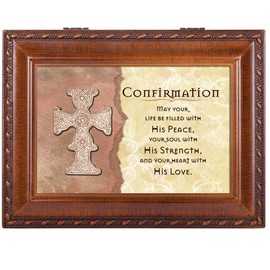 Confirmation Life Filled with Peace Woodgrain Rope Trim Jewelry Music Box Plays Friend in Jesus