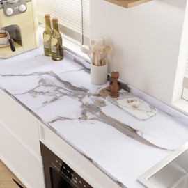 CRE8TIVE White Marble Contact Paper Brown Grey White Peel and Stick Wallpaper Thick Kitchen Wallpaper Waterproof Marble Effect Vinyl Wrap Kitchen Worktop Covering Bathroom Cabinets 30cm x 200cm