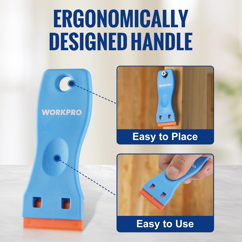 WORKPRO 3-Piece Plastic Razor Blade Scraper with 120 Pcs Plastic