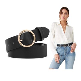 XIAOWU Fashion Women Leather Belt With Classic Round Buckle, Ladies Retro Vintage Waist Belt for Dresses Jeans Pants