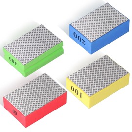 CYTGOUPER Pack of 4 Diamond Hand Sanding Pads, 60# 100# 200# 400# Diamond Sanding Pad, Reusable Glass Grinding Polishing Pads with Side Grooves for Polishing Stone, Tiles