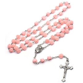 Hertos Pink Rosary Beads Soil from Holy Lands Necklace Catholic Christian Prayer Beads Terra Jerusalem