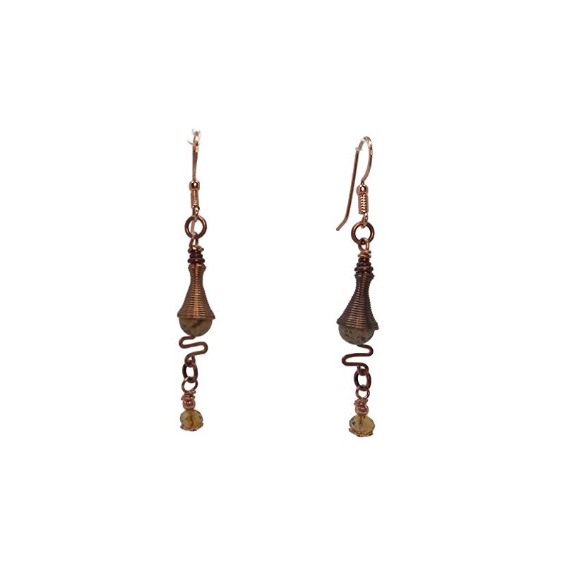 Landscape Jasper Copper Earrings, Boho Style, Nickel Free, Zig Zag,