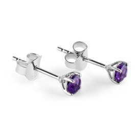 Amethyst 925 Sterling Silver Stud Earrings For Women & Girls, 4mm Hypoallergenic Stud, Birthstone, Cartilage Earring, Solitaire
