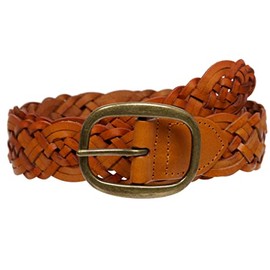 Beltiscool 1 1/2" (37 mm) Women's Oval Braided Woven Leather Belt, Light Tan | L/XL - 40"
