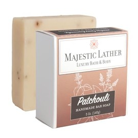 Majestic Lather Patchouli Luxury Handmade Bar Soap for Face & Body. Gentle Cleansing, Soothing, Moisturizing & Nourishing - Shea Butter & Natural Oils. Cold Process. Vegan. For All Skin Types.5.0 Oz.
