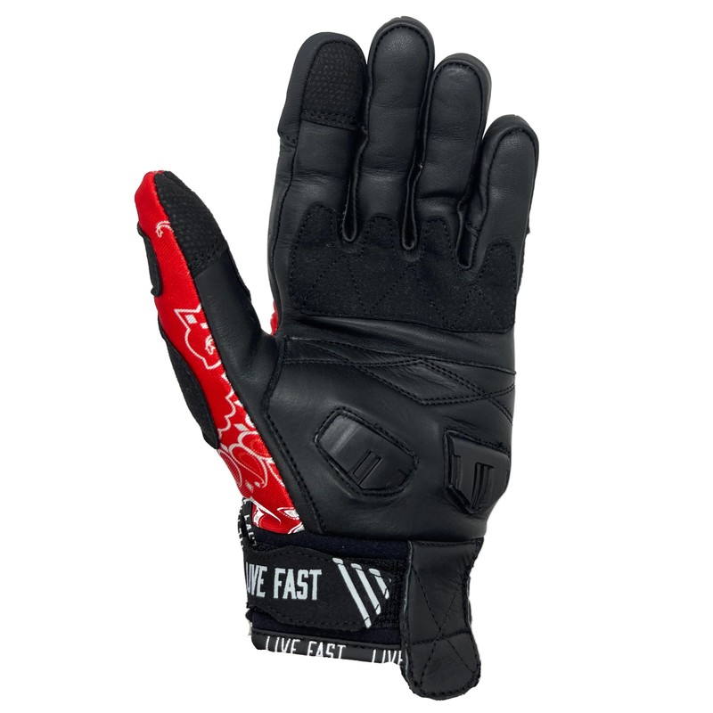 Live Fast Red Paisley Motorcycle Gloves M - Best Mountain