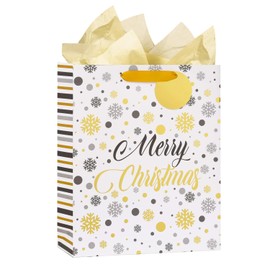 LEAYUGF 13" Large Christmas Gift Bags with Tissue Paper Snowflake Colorful Dots For Christmas Birthday Baby Shower with Handles
