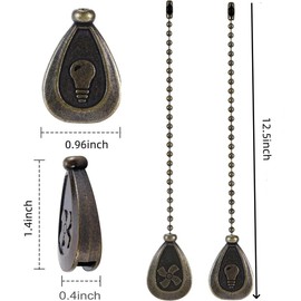 4 Pack Bronzed Ceiling Fan Pull Chain Extension, 12.5 Inches Classic Drop Shaped Pendant Pull Chains for Ceiling Fans and Lights, Decorative Fan Pulls Extenders with Connector