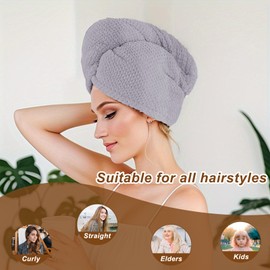 Microfiber Hair Towel Wrap, 3 Pack (Gray) Soft Hair Drying Towel with Elastic Band, Drying Hair Wrap Towels for Curly, Hair Towel Wrap For Women, Fast Drying Hair Turban, Hair Turbans for Wet Hair