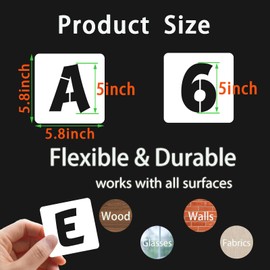 BAMIDELE 5 Inch Letter and Number Stencils, 40 Pcs Reusable Plastic Alphabet Spray Paint Stencils for Painting on Wood, Wall, Fabric, Rock, Chalkboard, Door Porch, Signage, DIY Craft Decoration