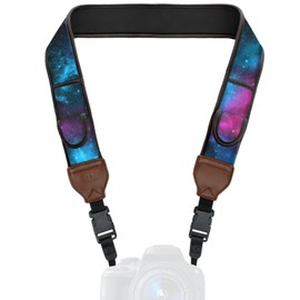 [USA Gear] TrueSHOT Leather Camera Strap Accessory Bag Quick Release Fastener Compatible with Mirrorless Instant Cameras for Canon, Nikon, Sony and Other DSLR Cameras (Galaxy), multicolor