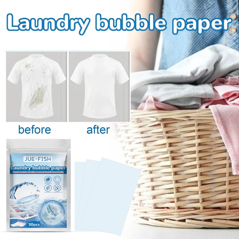 Laundry Bubble Paper Sheets, 30 Pack, Concentrated Cleaning Tablets for