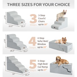 Made4Pets Dog Stairs Ramp for High Bed 22.8" H, 5-Step Pet Stairs for Bed Couch Sofa Climbing, 35D Foam Pet Steps for Small Dogs and Cats, Non-Slip Bottom Dog Steps, Light Grey