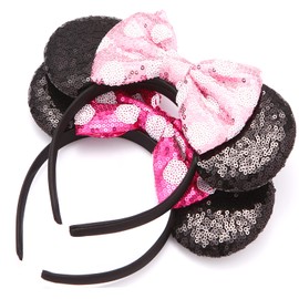 RCJERA Mommy and Me Mouse Ears Headbands - 2 Pcs Glitter Bow Headbands for Kids, Girls, Women, Birthday, Christmas, Cosplay, Princess