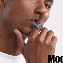 U7 Men Ring Size 10, Enamel Black Eye of Horus Signet Ring Protection Jewlery