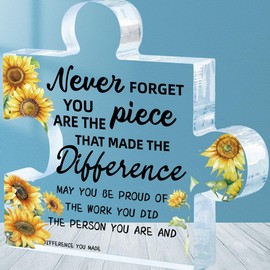 ORIGACH Coworker Leaving Gifts for Women Never Forget You Are The Piece Sign Goodbye Gifts Acrylic Puzzle Piece Plaque Appreciation Award Plaque Going Away Present for Colleagues