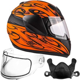 Typhoon Helmets Youth Kids Full Face Snowmobile Helmet DOT Dual Lens Snow Boys Girls - MatteOrange (Small)