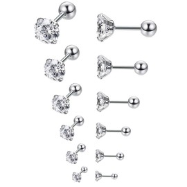 Epoch World 6 Pairs of Diamond Earrings 3-8 mm Silver Black, Stainless Steel