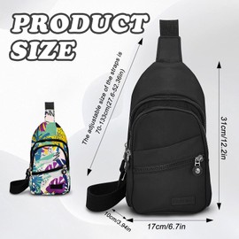 Energather Sling Backpack, Nylon Cross Body Bag Sling Bag for WomenLightweight Sling Bags for Men with Multi Pockets, Mens Chest Bag for Camping, Cycling, Walking, Running (black)