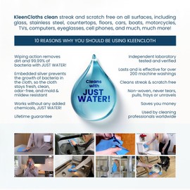 KleenCloth Reusable Antibacterial Cleaning Cloths – Removes 99.99% of Bacteria with Just Water | Silver-Embedded, Chemical, Odor, Streak & Scratch-Free for All Surfaces | 8 Pack