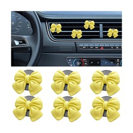 BELOMI Car Vent Clips, 6PCS Bow Auto Air Conditioning Outlet Clamps, Cute Coquette Ventilation Vehicle Interior Decoration Charm for Women Girl, Universal Automotive Accessories(Yellow)