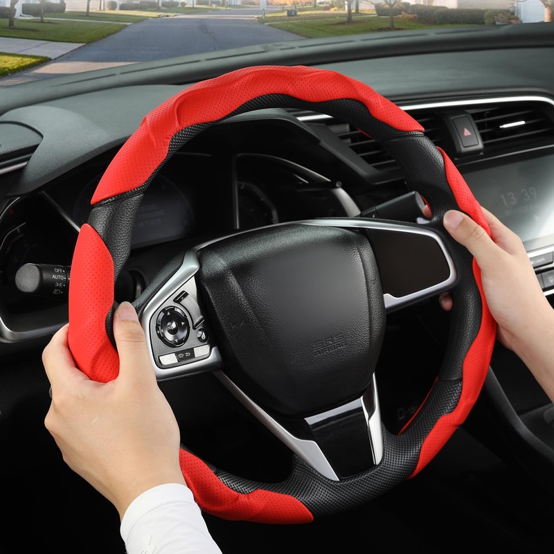 GIANT PANDA Leather Steering Wheel Cover, Car Accessories Interior, 3-Piece