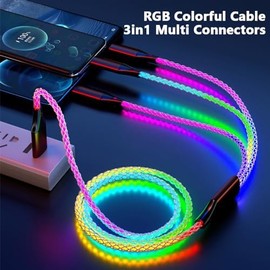 DHBY 3in1 Multi Connectors Charger Cable Micro USB/USB Type C PD Fast Charging Cord Light Up RGB Current Flowing Compatible with All Kinds of Cell Phones-3IN1 RGB 39 inch