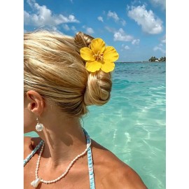Pinza Para El Cabello Con Forma De Hibisco Amarillo