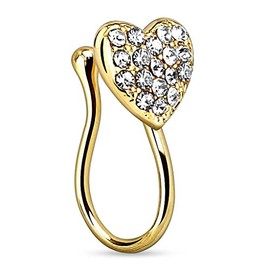 Autiga® Nose Piercing Nose Ring Fake Piercing Heart Heart Zirconia Crystals Nose Clip On, Brass