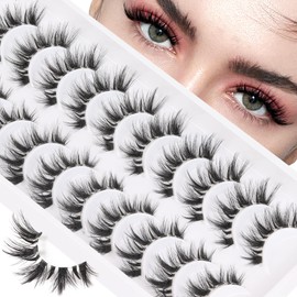 Veleasha Manga Lashes Cat Eye Lashes with Clear Band 7-16MM C Curl Spiky Anime False Eyelashes 3D Effect 10 Pairs Doll Eye Wispy Eyelashes (Spiky02)