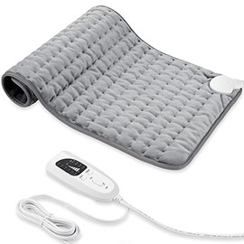 VIBOOS Heating pad, Electric Heat Pad with Automatic Switch-Off and 6 Temperature Levels Heating pad for Back Neck Shoulder Belly Heating Technology - Machine Washable. (12" x 24", Silver Gray)