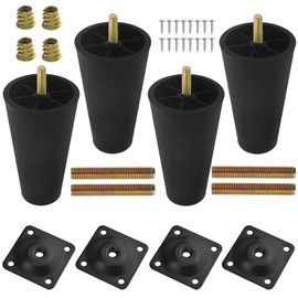 WMYCONGCONG Set of 4 Furniture Legs Sofa Legs 120mm Replacement Furniture Legs Plastic Sofa Legs Round Tapered Support Legs Height Adjustment Joint Feet with Mounting Plate M8 Thread Legs for Cabinet