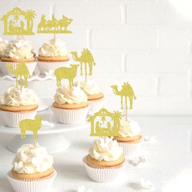 Cyodoos 24PCS Jesus Christmas Cupcake Toppers Religion Christmas Theme Cupcake Picks Baby Shower Pray Chirstmas Decoration Party Decoration