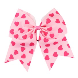 Valentine’s Day Cheer Hair Bow Ties for Women Love Heart Hair Bow Pink Hair Bow Bands Pink Heart Hair Rope Cute Ponytail Holders for Thick Thin Valentine’s Hair Accessories for Cheer Holders 1pcs