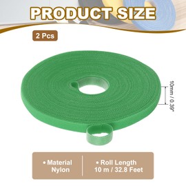 PATIKIL 0.4IN x 33FT Hook and Loop Tape, 2 Pcs Double-Sided Nylon Strips Reusable Cable Ties Roll Multi-Purpose Cord Management Tape Wrap Fastener for Home Office, Green