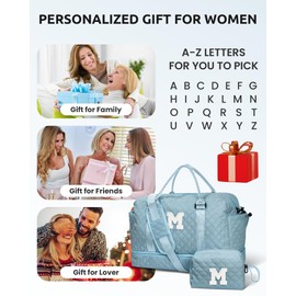 Vogewood Girl Duffle Bag with Shoe Compartment, Tween Weekend Duffle Bag, Monogram Overnight Bag for Women with Trolley Sleeve & Wet Pocket, Letter Travel Bag with Makeup Bag (Letter K)