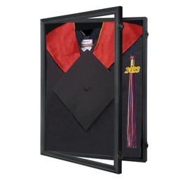 Tmegee Graduation Shadow Box - Graduation Gown Display, Wall-Mount Lockable Graduation Display Frame with Acrylic Glass Door for Graduation Keepsakes, Cap and Gown, Dioplma, Black