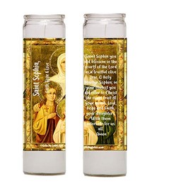 Saint Sophia of Rome or Sophia of Milan and Daughters Saints Faith Hope and Charity Set of Two 2 Glass Candles with Prayer