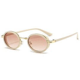 Bsreyeop Vintage Steampunk Ovel Sunglasses for Women Men Fashion Semi-Metal Frame Hip-hop punk Glasses UV400, Beige/Brown F1, MM