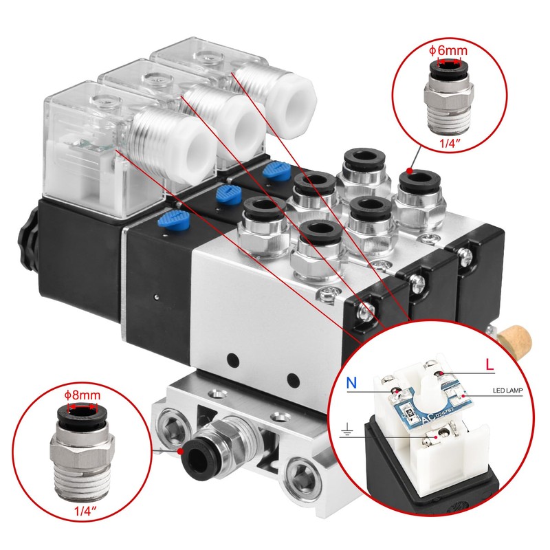 Heschen Electrical Pneumatic Triple Solenoid Valve 4V210-08 AC220V PT1/4 5