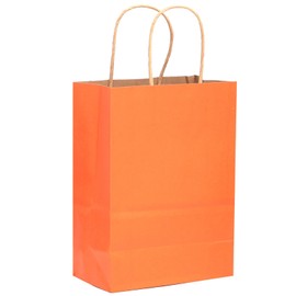 qiqee Large Kraft Paper Bags with Handles 13"x10"x5" 32pcs Gift Paper Bags Orange Solid Color Bags（Large Size）