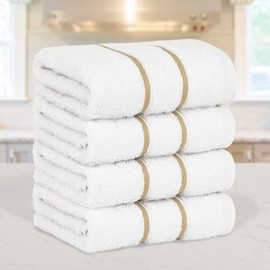 Dorlion Towels 4 Packed White Washcloth Set, 100% Turkish Cotton Washcloths Washrags, Small Hand Face Towels for Bathroom and Kitchen, Sand Taupe