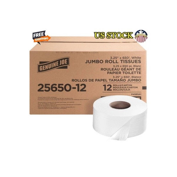 Unbranded Jumbo 2-Ply Unscented Bath Tissue High-Traffic Restrooms 650ft/Roll 12