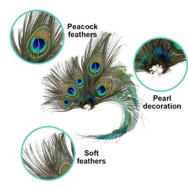 XFSRG Peacock Headpiece Hair Clip Women's with Glitter Rhinestone and Feathers for Carnival Fancy Dress Theme Party or Costume Accessory Elegant Updo