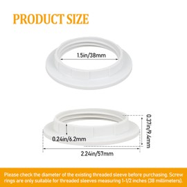 Light Socket Shade Rings for Medium Base E26 Sockets，Threaded Socket Ring，Retaining Rings for Glass Lamp Shades/Light Fixtures (5 Pack White Color，Diameter)