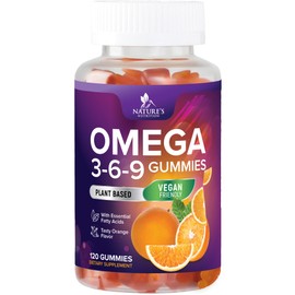 Natures Nutrition Omega 3 6 9 Gomitas Veganas Suplemento de Ácido Graso Esencial - Aceite de Perilla 369 - Soporte Cardíaco a Base de Plantas, sin... 