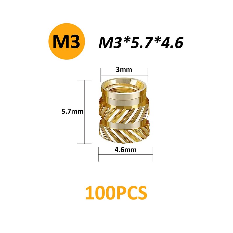 FullFun M3 Threaded Insert, M3 100pcs 3D Printing Brass Nuts,Knurled