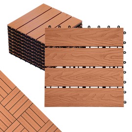 ShunHong WPC Interlocking Deck Tiles,Outdoor Composite Deck Tile,12x12 Waterproof Composite Decking Boards,Wood Plastic Decking for All Weather Use,Poolside,Balcony,Patio(9Pcs,Natural,9 sqft)